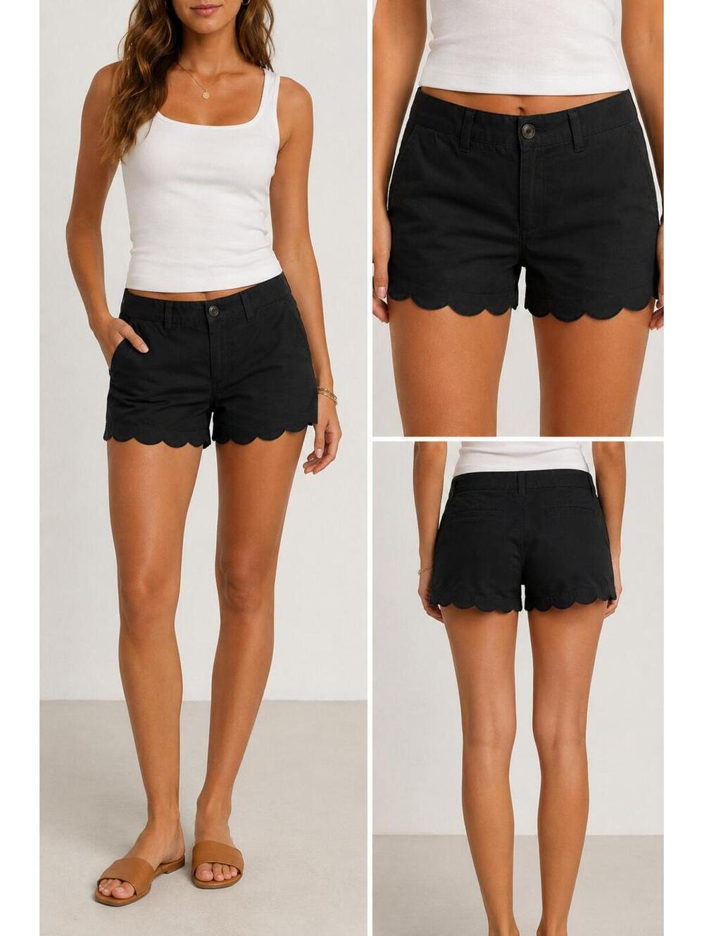 GAP Black Scalloped Hem Shorts Size 4 Low Rise